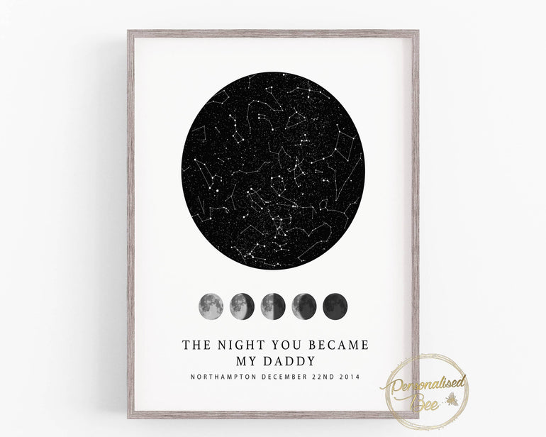 Personalised Fathers Day Gift, Star Map Print, Custom The Night You Became, Personalised Gift for Dad, Constellation Print, 1st Fathers Day