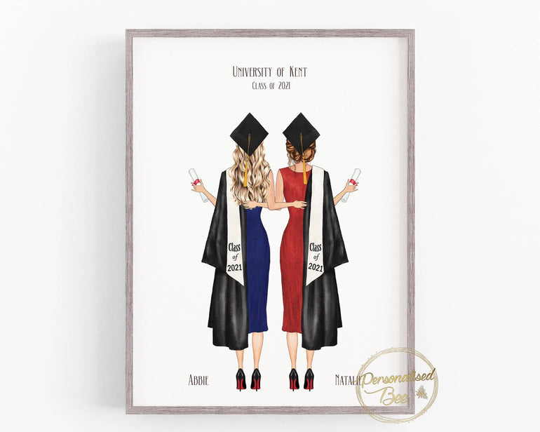 Graduation Gift,2 Friends,Personalised Print,Congratulations,Class of 2021 Grad Gift for daughter,granddaughter,Best Friends,Letterbox Gift