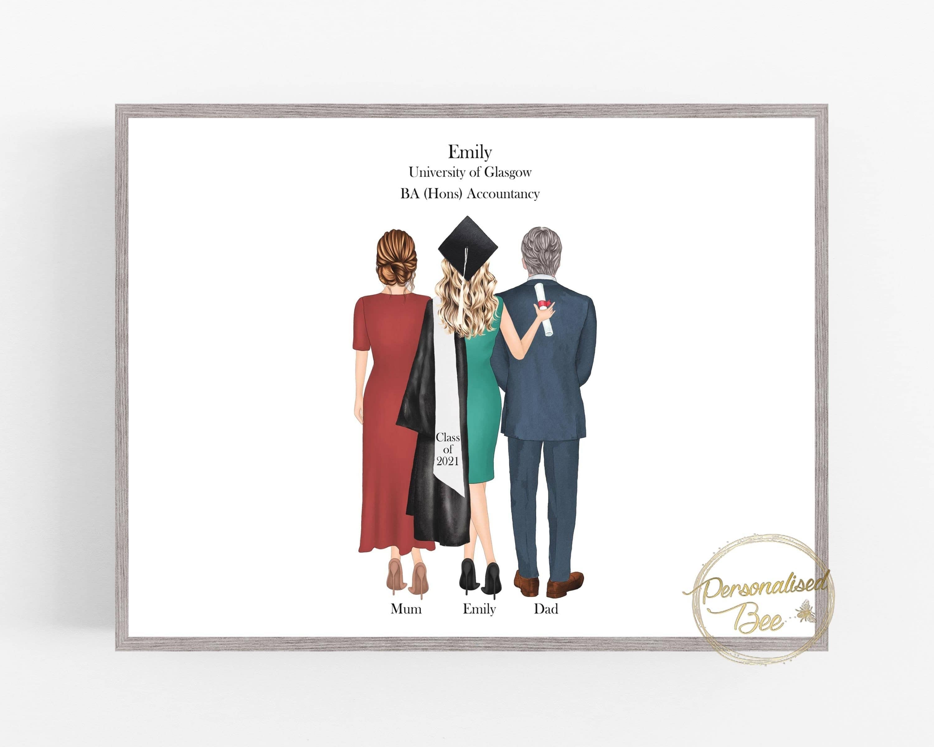 Graduation Family Print, Personalised Graduation Gift, Graduation Gift For Daughter, Grandaughter, Son, Grandson, Family Portrait,Grad Gifts