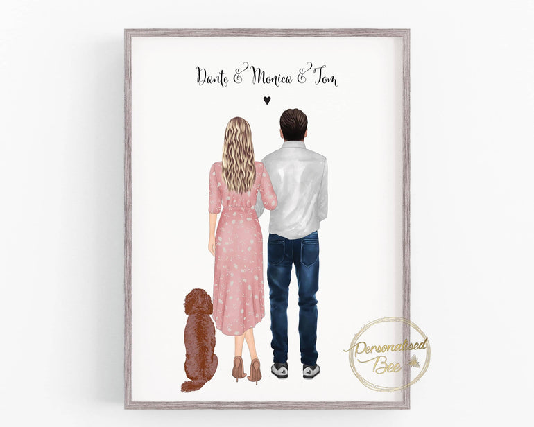 Couple Print with Pet, Custom Print, Couple Gift, Family Print, Personalised Gift for Couple, Custom Dog Owner Gift, Family Pet Portrait