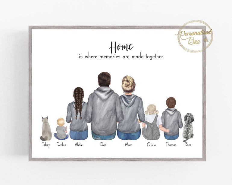 Personalised Family Portrait, Family Print, Family Illustration, Custom Portrait, Personalised Wall Art, Christmas Gift, Gift From Kids