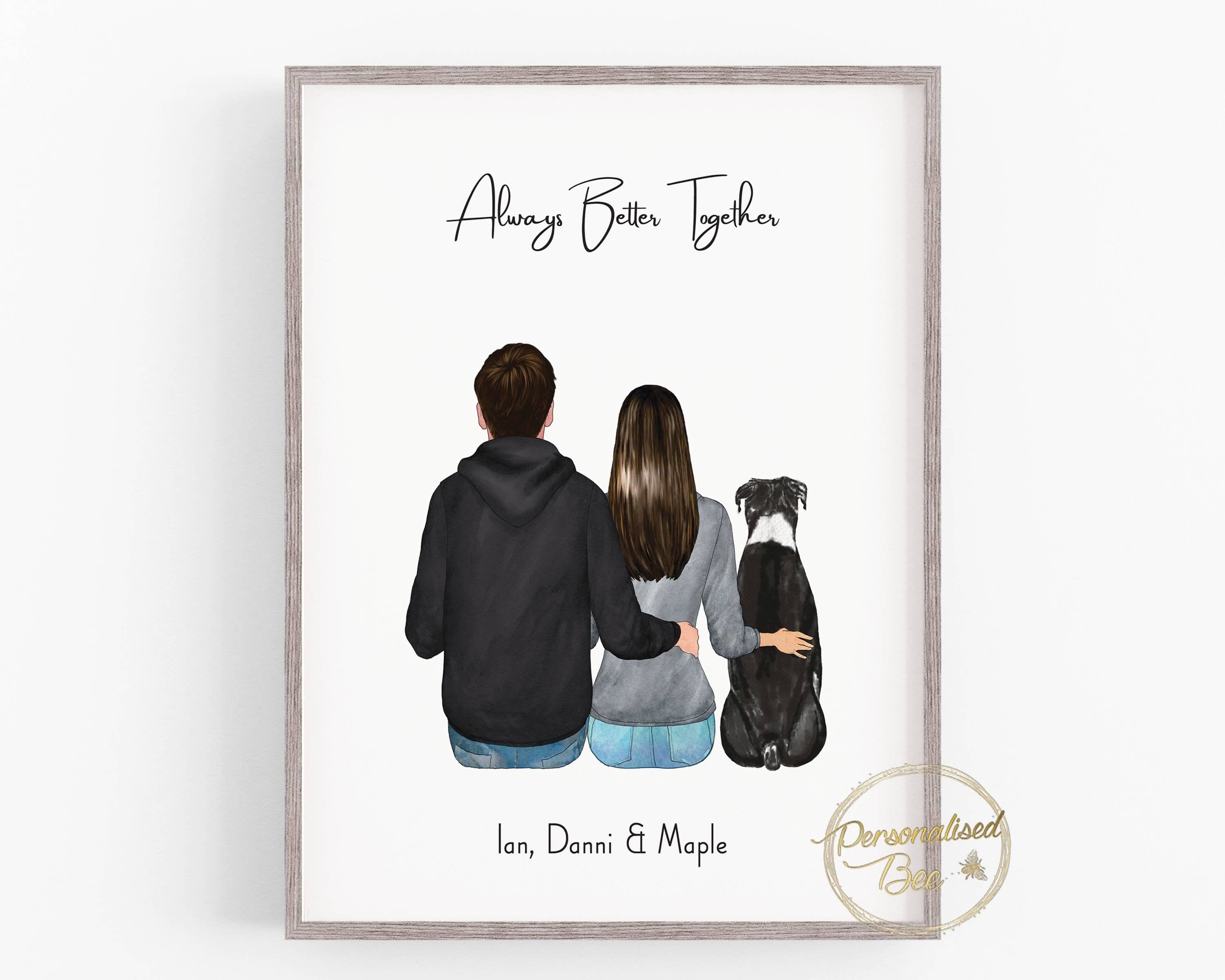 Personalised Family Pet Print, Couple Dog/Cat Print, Couple and Pet,Couple illustration,Custom Portrait, Anniversary Gift,Personalised Decor
