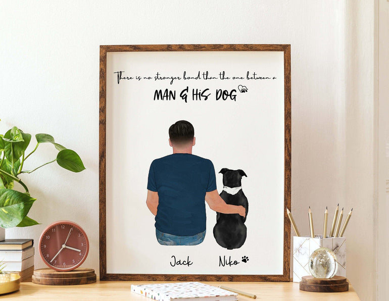 Pet Owner Gifts For Home, Personalised Male Pet Owner Gifts, Custom Male Pet Owner Wall Art, Gifts for new Dog Owner, Dog Dad, Man and Dog