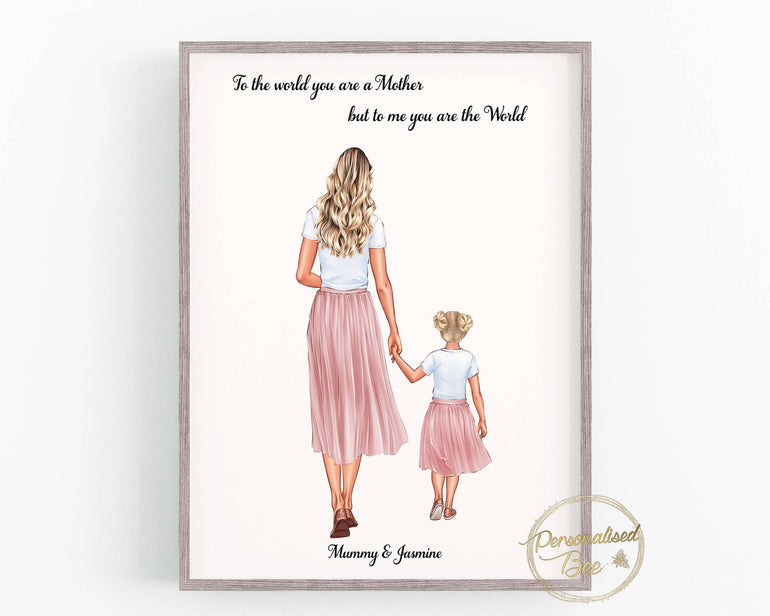 Personalised Gift for Mum, Valentines Day Gift, Mothers Day, Mum Gift, Birthday gift, Mother Baby Daughter Print, Custom Portrait Gift