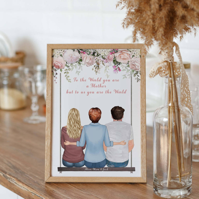Mother, Son and Daughter Personalised Gift, Mothers Day Gift, Son and daughter, Mum and Siblings, Family Print, Birthday gift for Mum Floral
