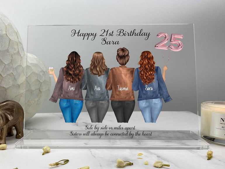 Sister Birthday Gift, Friends Birthday Personalised Gift for Her, Friendship Print, Custom Quote, Family Custom Acrylic Plaque with Stand