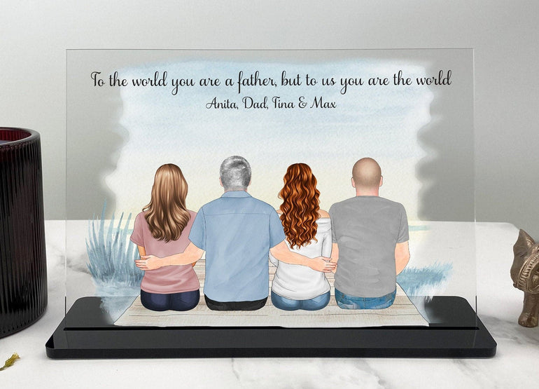 Personalised Gift for Dad, Fathers Day, Customisable Dad and Daughters Sons Illustration Acrylic Plaque - Gift for Dad's Birthday, Grandad