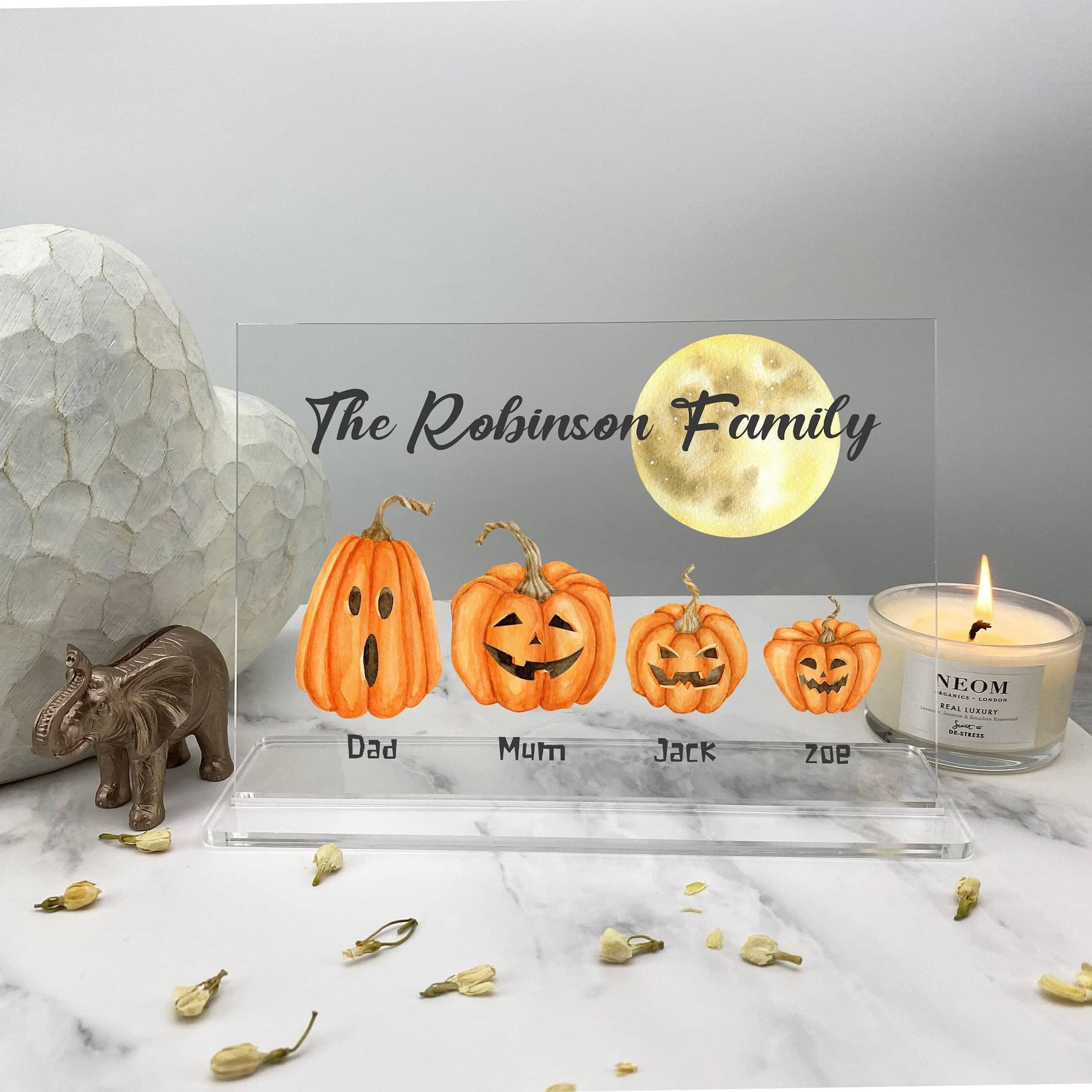 Halloween Decoration, Personalised Pumpkin Family Print, Family Halloween Sign, Halloween Print, Spooky Print, Party Sign, Acrylic Plaque