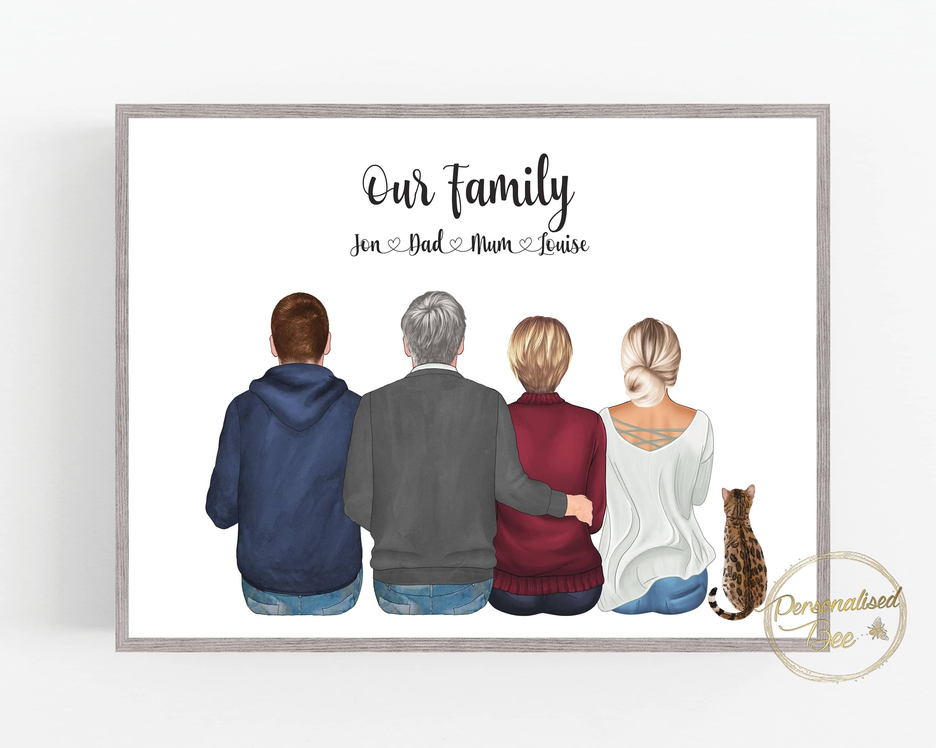 Personalised Family Pet Print, Christmas gifts for mum, Our Family, Christmas Gifts, Couples Gift, Custom Portrait, Anniversary Gift