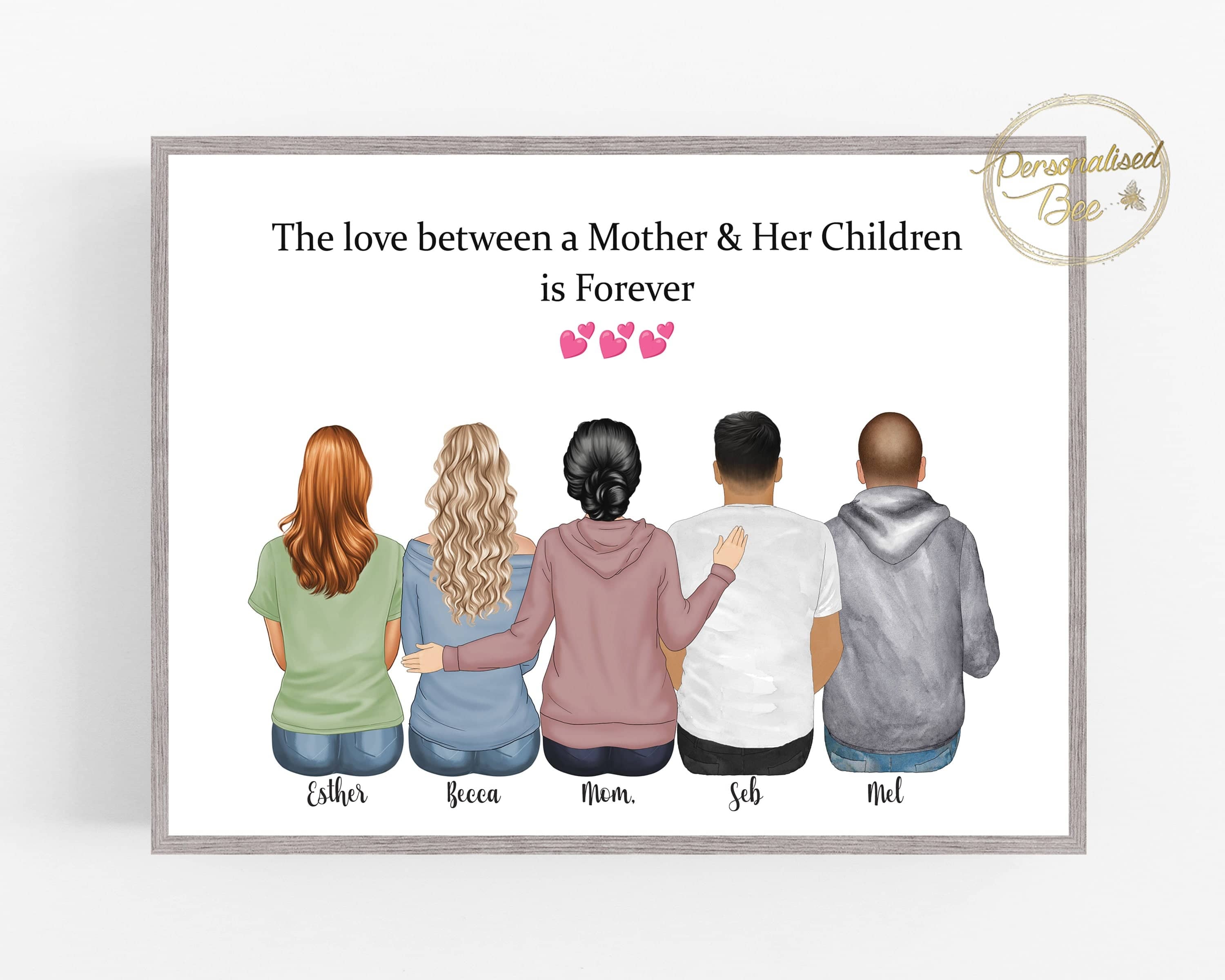 Mother and Children Portrait, Christmas Gift for Mom/Mum, Family Portrait Print Personalised Gift, Gift from Children, Digital Print