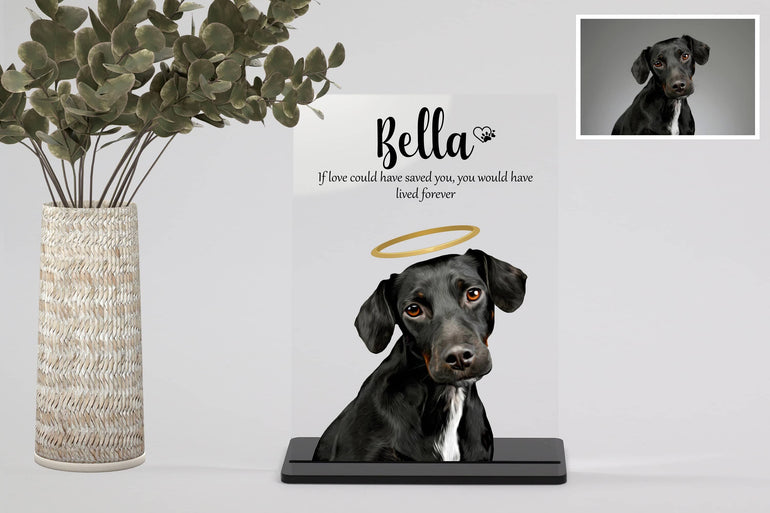 Pet Portrait from Photo, Pet Memorial Gift, Pet Bereavement Gift, In Loving Memory Personalised Pet Gift, Pet Memorial Frame, Acrylic Plaque