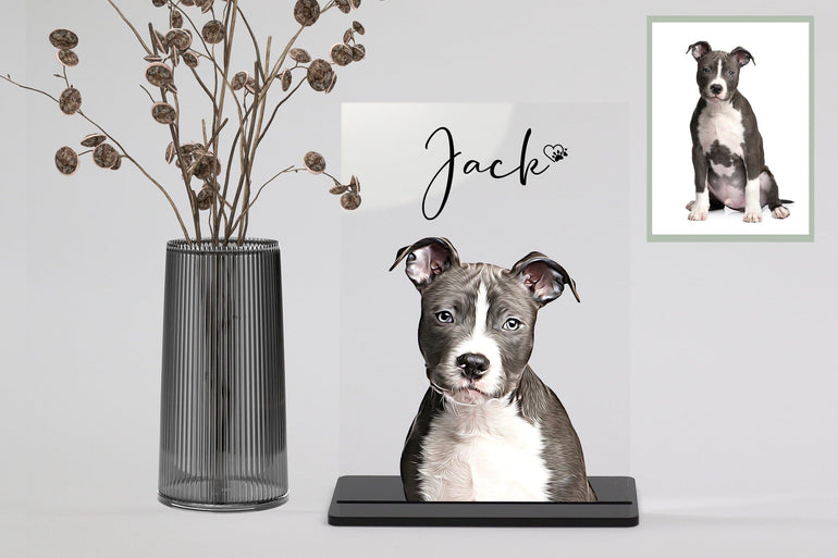 Pet Portrait from Photo, Personalised Pet Gift, Pet Memorial Frame, Dog Portrait, Cat Portrait, New Home Gift, Acrylic Plaque with Stand