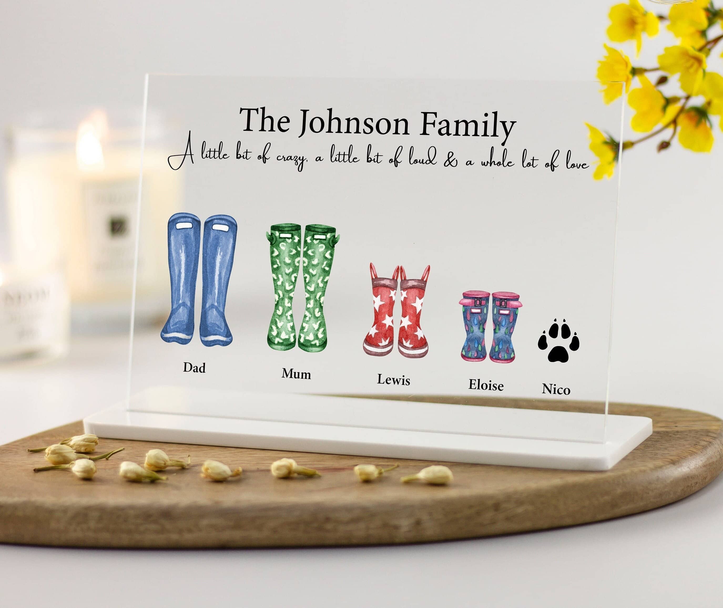 Personalised Gift for Mum, Mothers Day Gift, Family Welly Print, Family Print, Gift for Nan from Grandchildren, Gift for Mom, Acrylic Plaque