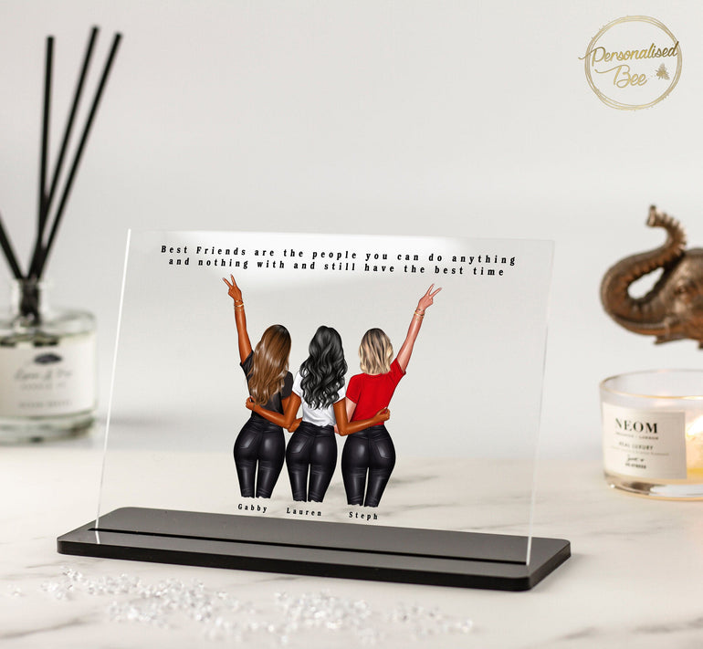 Birthday Best Friend Gift, 3 Friends Best Friend Print, Friendship Gift,BFF Personalised Gift,Custom Acrylic Plaque with Stand, Custom Quote