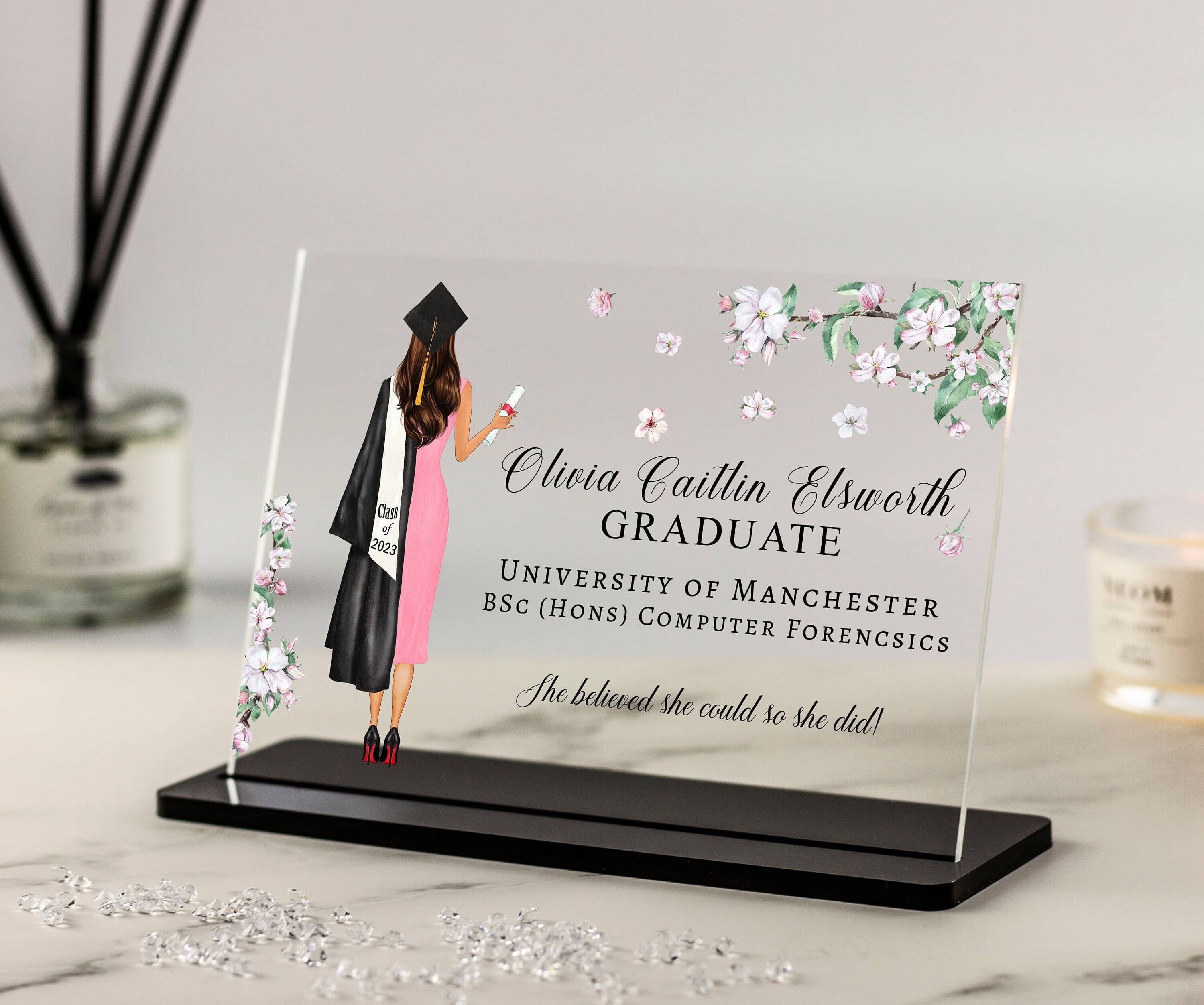 Graduation Gift for Her, Personalised Graduation Gift, Custom Illustration Drawing of Female, Character Creator Graduation Acrylic Plaque