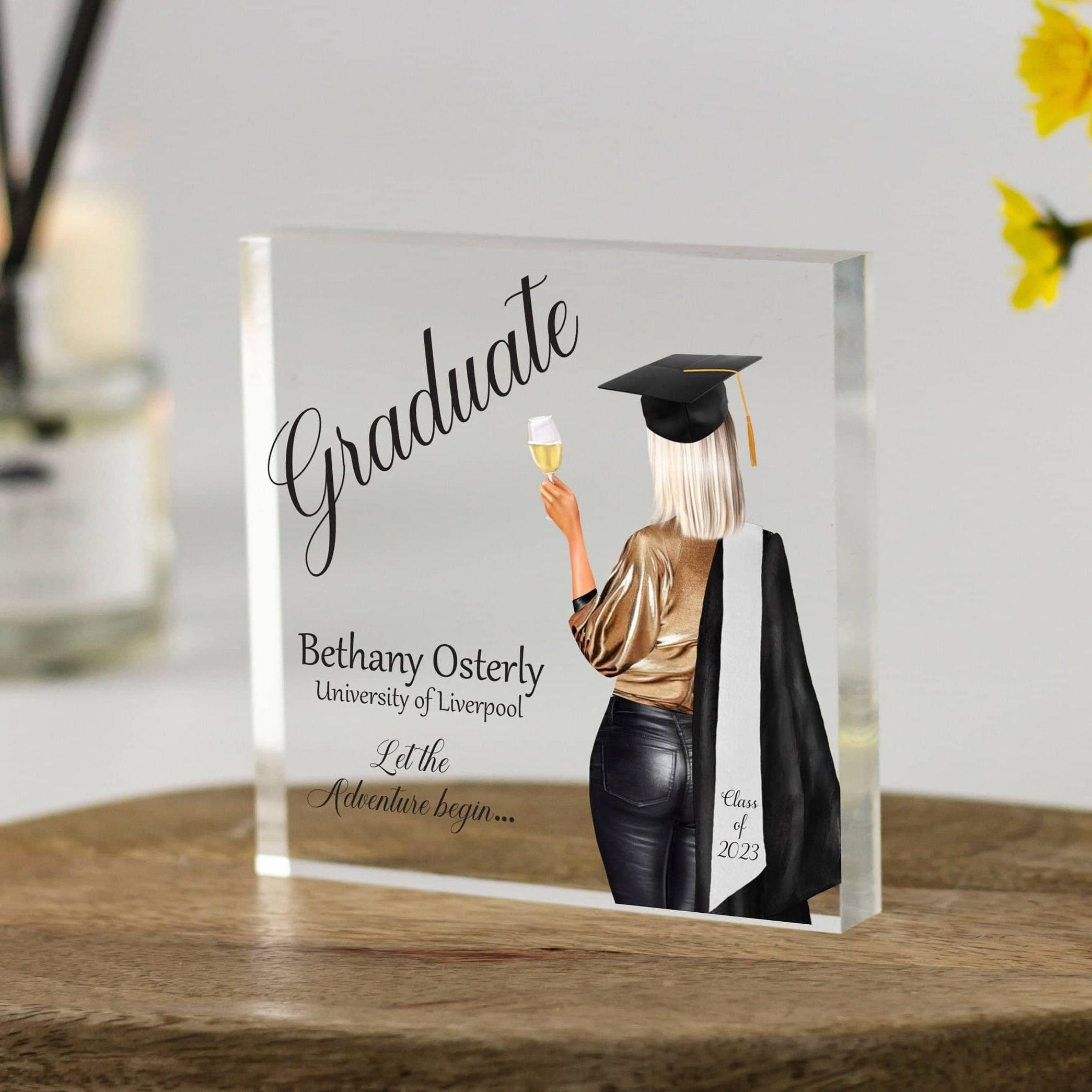 Personalised Graduation Gift for Her, Any Year Graduation Gift for Sister, Boss, Best Friend Customisable Graduation Keepsake Acrylic Block