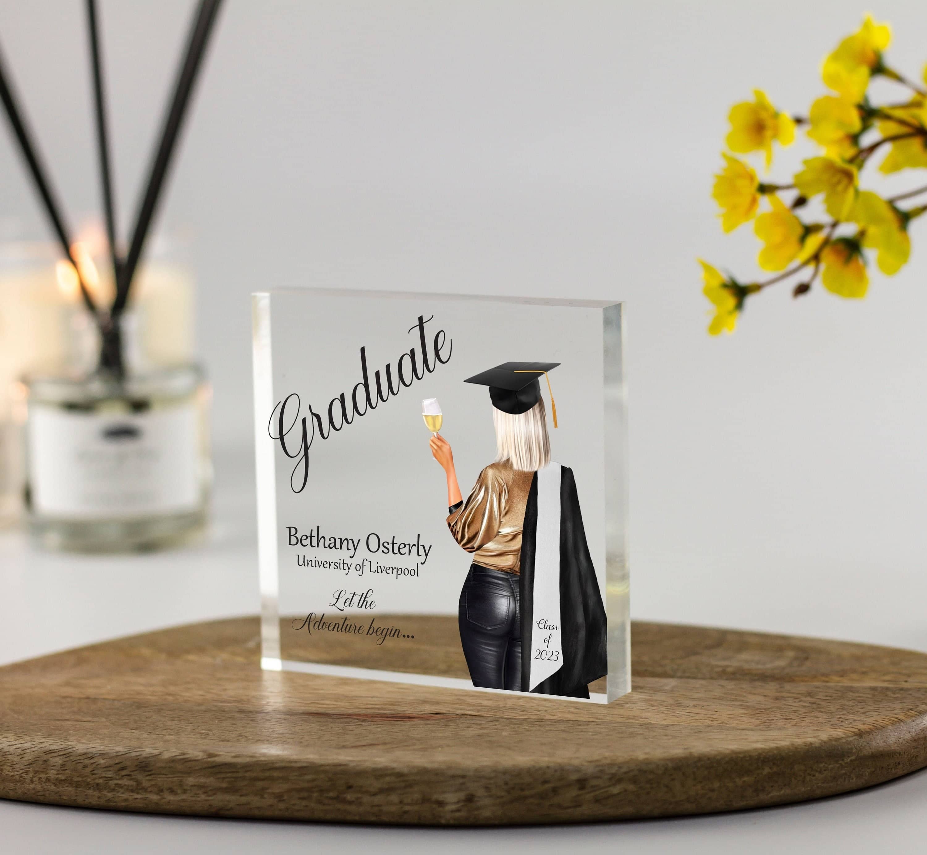 Personalised Graduation Gift for Her, Any Year Graduation Gift for Sister, Boss, Best Friend Customisable Graduation Keepsake Acrylic Block