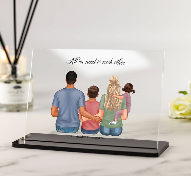 Personalised Family Print, Mum Birthday Gift, Fathers Day Gift, Family Illustration,Dad and Children, Mum and children Custom Acrylic Plaque