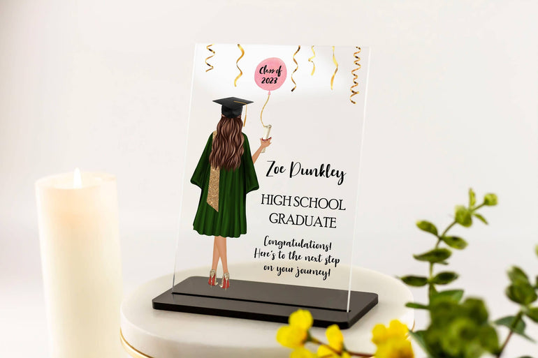 High School Graduation Gifts for Her, Personalised Graduation Gift for Daughter, Grandaughter, Personalised Print, Acrylic Plaque and Stand
