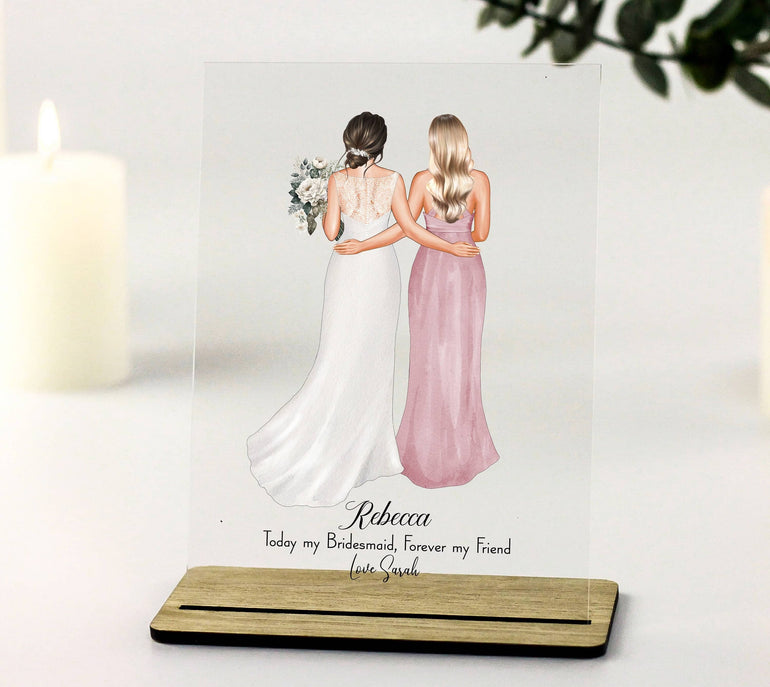 Bridesmaid Gifts, Gift for Maid of Honour, Bridesmaid Thank you Gift, Bridesmaid Proposal, Bride Gift, Custom Acrylic Plaque with Stand