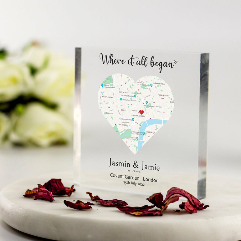 Personalised Anniversary Gifts, Gift for Girlfriend, Boyfriend Gift, Valentines Day gift, Wife Gift, Husband Gift, Custom Map Acrylic Block