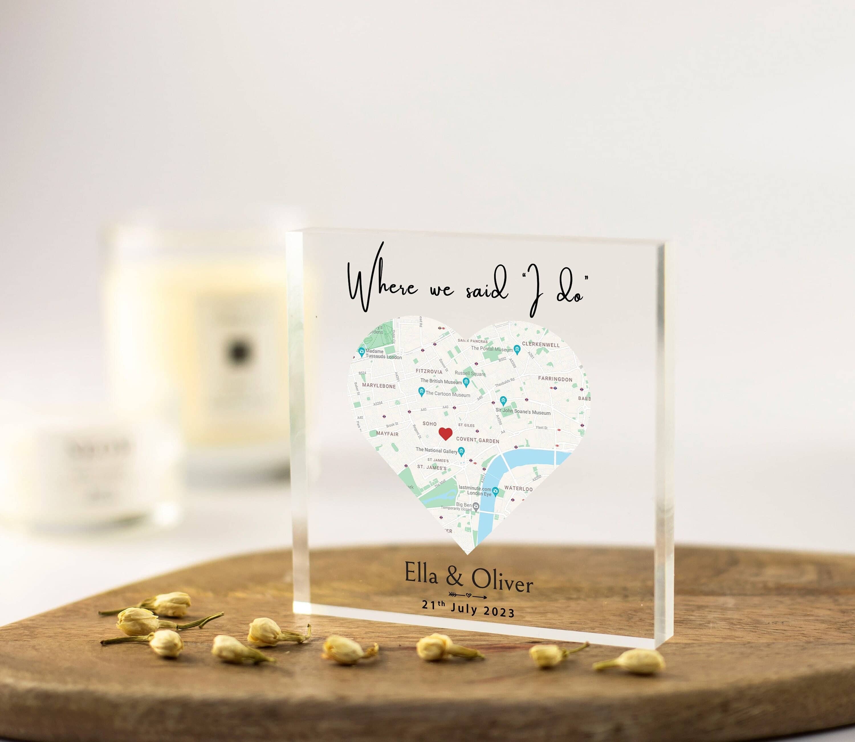 Wedding gift for couple, Map Print of Wedding Venue, Personalised Anniversary Gifts, Wedding Day Keepsake,Custom Map Acrylic Block
