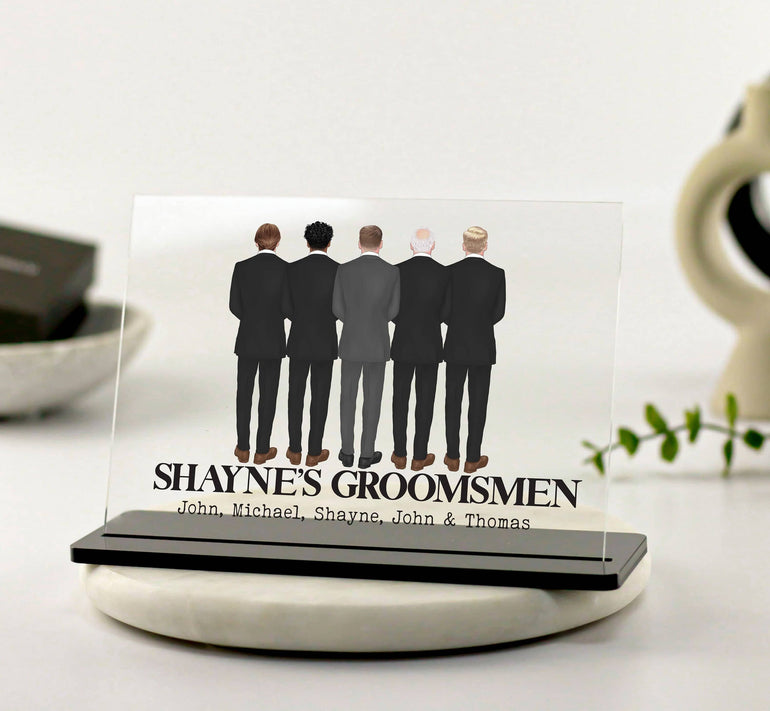 Groomsmen Party Print, Groom and Groomsman Illustration, Stag Party, Best Man, Usher, Page Boy Thank you Gift, Wedding Acrylic Plaque