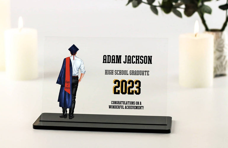 Graduation Gift for Him, Personalised High School Grad Gift, Congratulations Gift, Class of 2023 2024 Gift for Son, Grandson, Acrylic Plaque