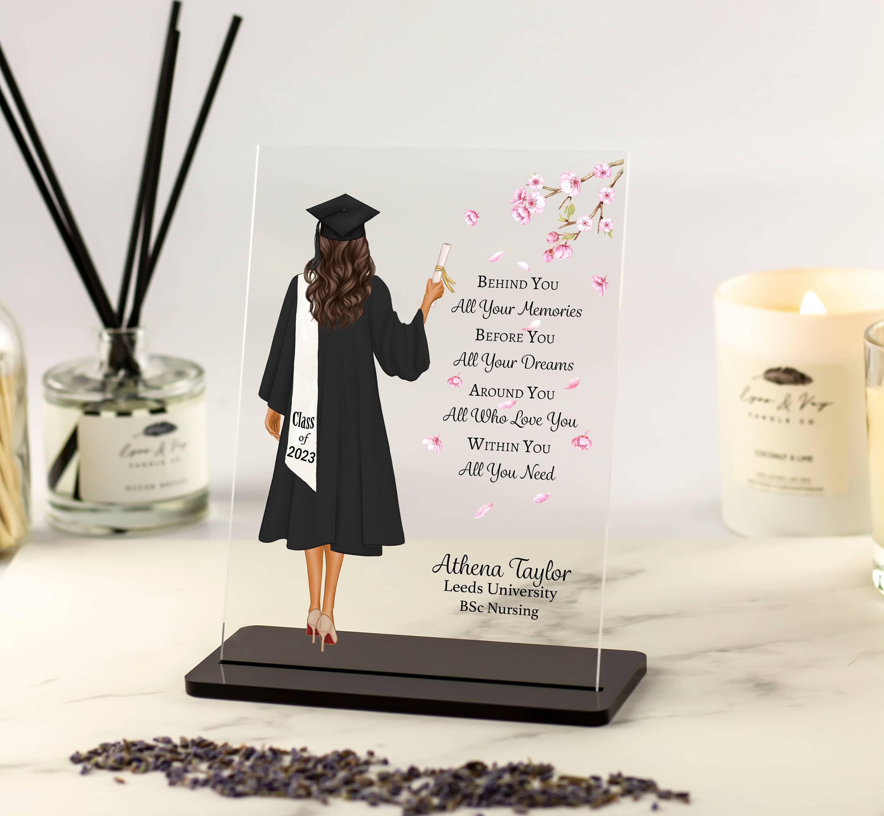 Graduation Gifts For Her, College Graduation,Custom Portrait,Phd, Masters, Graduation Poem,Congratulations Best Friend Floral Acrylic Plaque