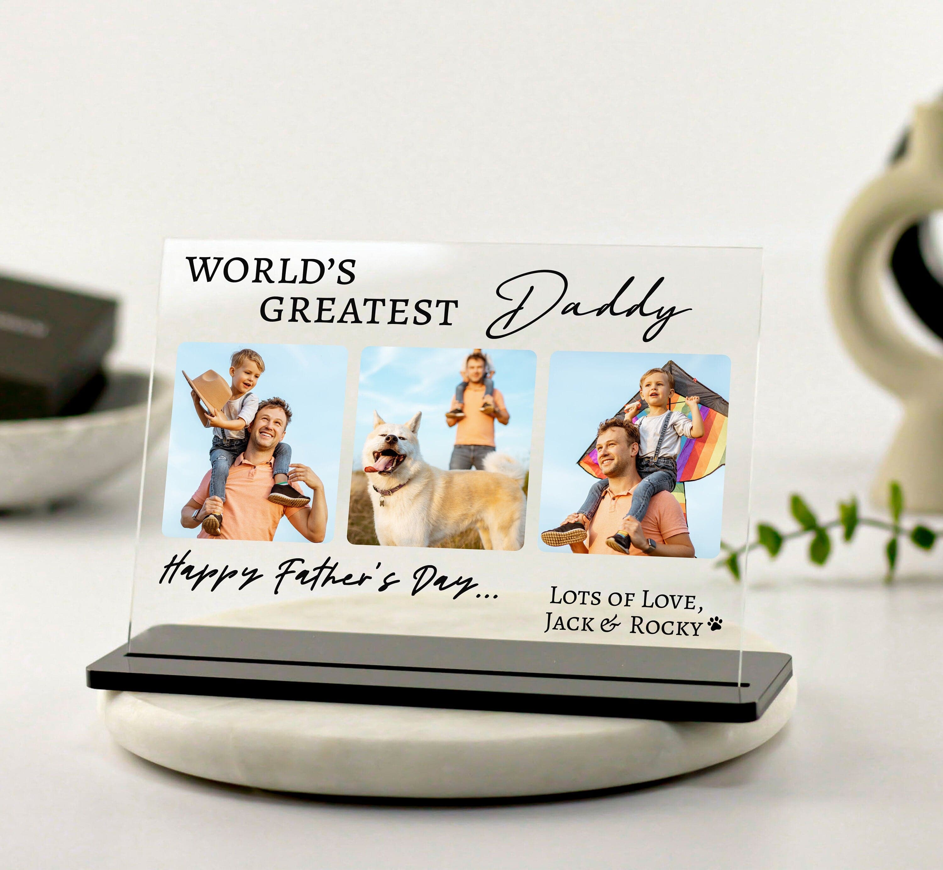 Happy Father's Day Gifts, World's Greatest Daddy Personalised Photo Acrylic Plaque Frame, New Dad Gift, Gift from Kids, 1st Fathers Day