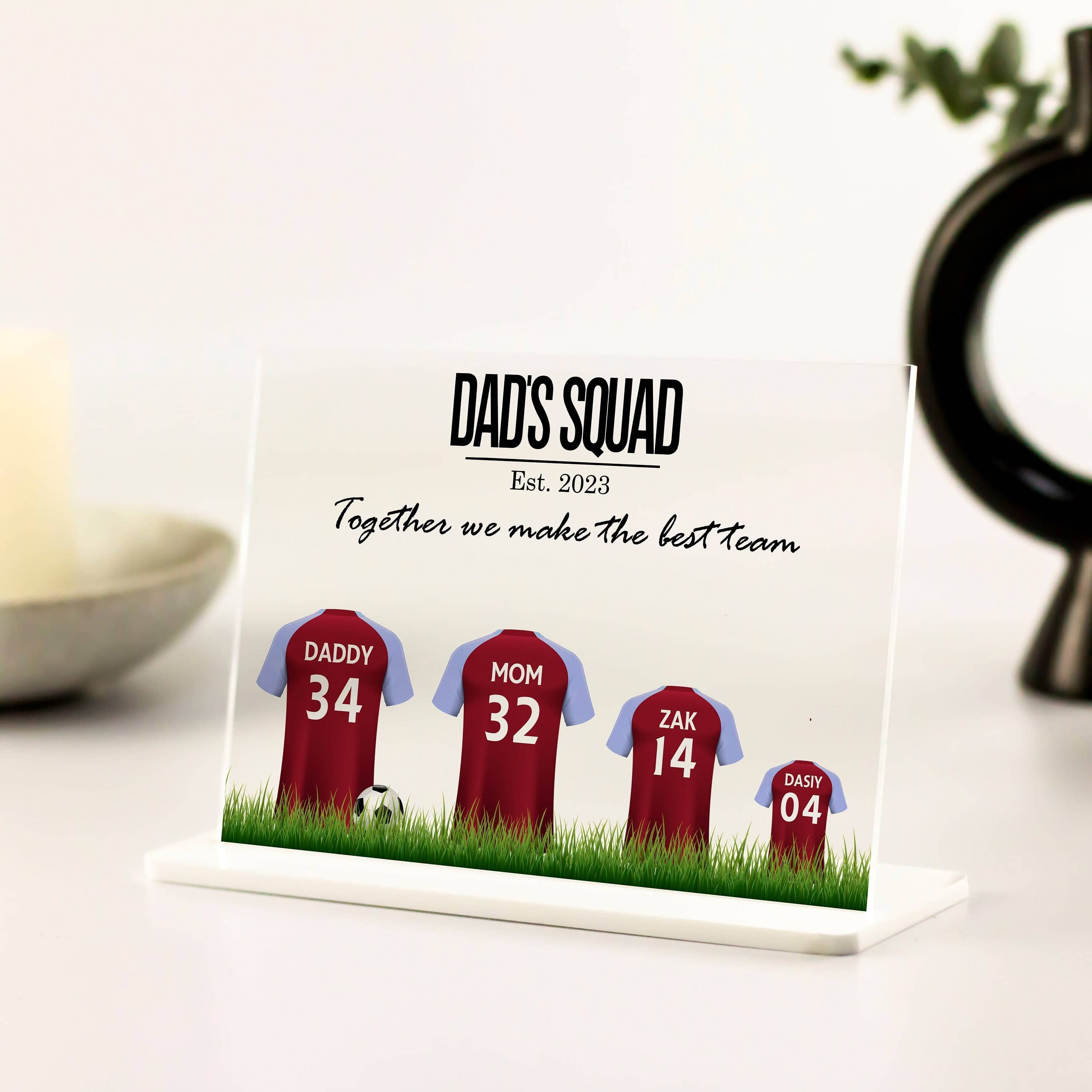 Fathers day gifts, Personalised Gift for Dad, Football Team Print Birthday Gifts for Dad, Grandad, Stepfather, Uncle, Husband Acrylic Plaque