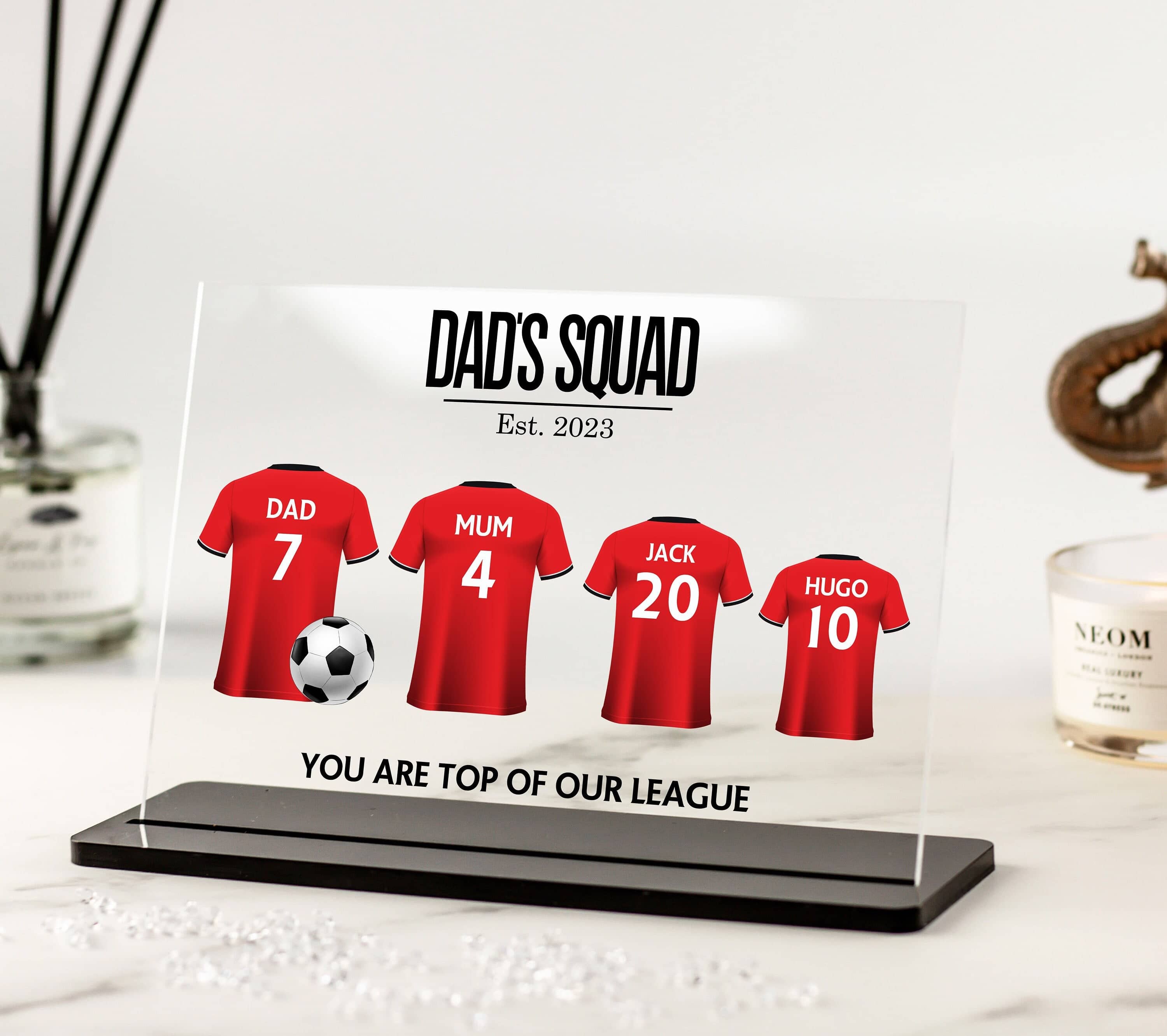 Personalised Gifts for Dad Fathers Day, Football Team Print, Dad Birthday, Grandpa, Bonus Dad, Gifts from Kids, to Husband Acrylic Plaque