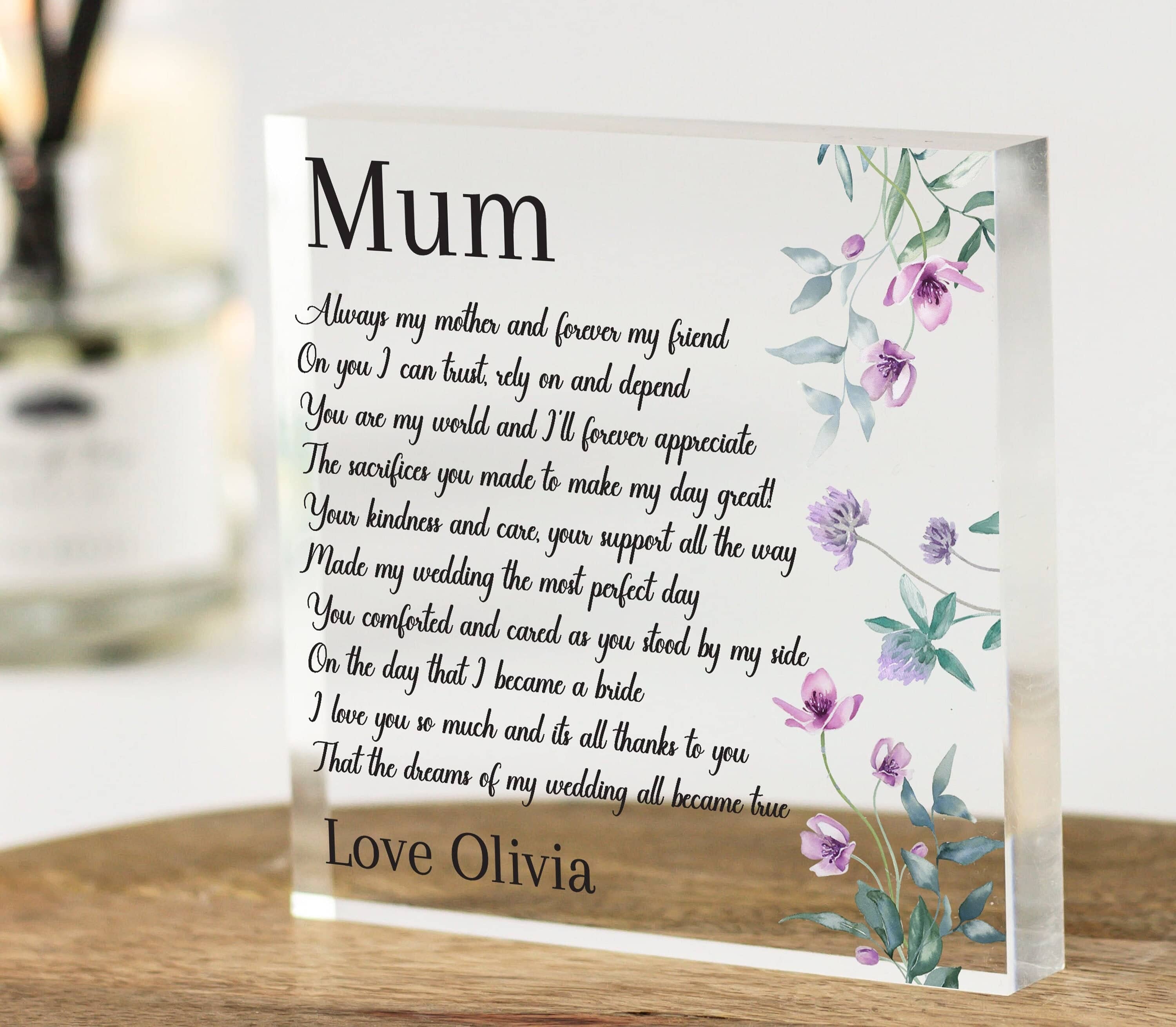 Mother of the Bride Gift from Daughter, Daughter to Mother Gift, Gifts From Bride, Thank you Poem Mum of Bride Gifts, Wedding Day Keepsake