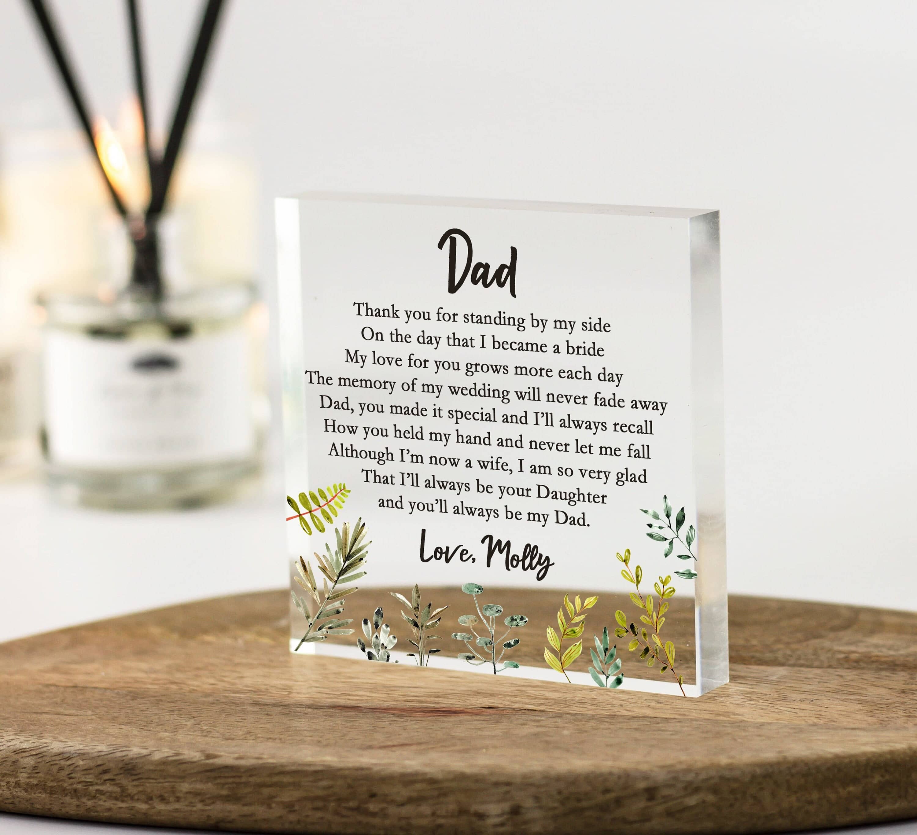 Father of the Bride Gift from Daughter, Daughter to Dad Gift, Gifts From Bride, Thank you Poem Father of Bride Gifts, Wedding Day Keepsake