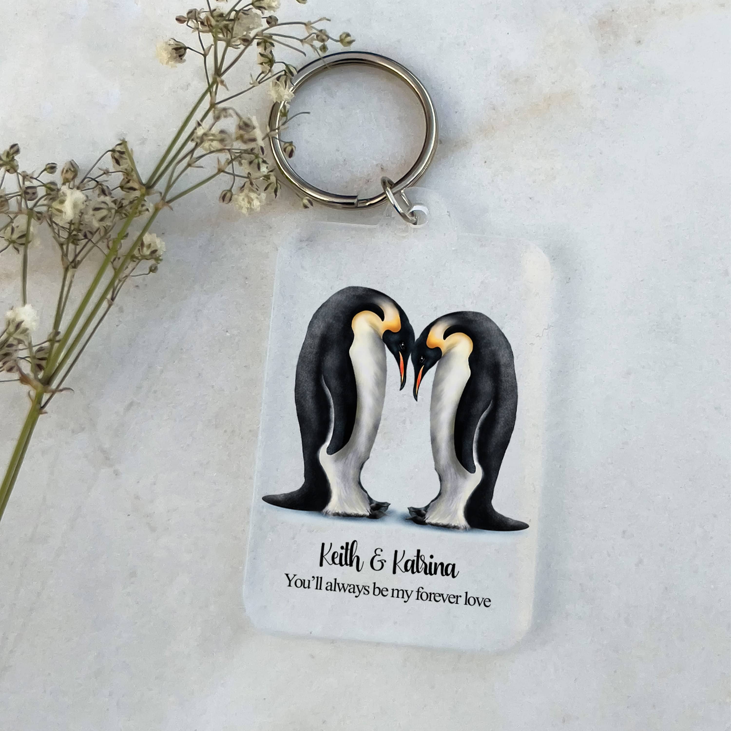 Couple Custom Keychain, Keyring Gift, Personalised Couple Penguin Wedding Anniversary Gift for Him, Boyfriend, Husband Wife Girlfriend