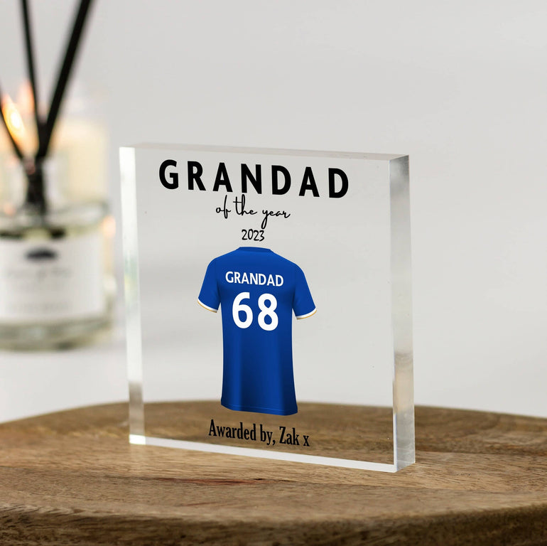 Grandad Of the Year Personalised Football Shirt Print, Father's Day Gift, Birthday Gift, Best Grandad Present, Football Gifts, Gifts for Him