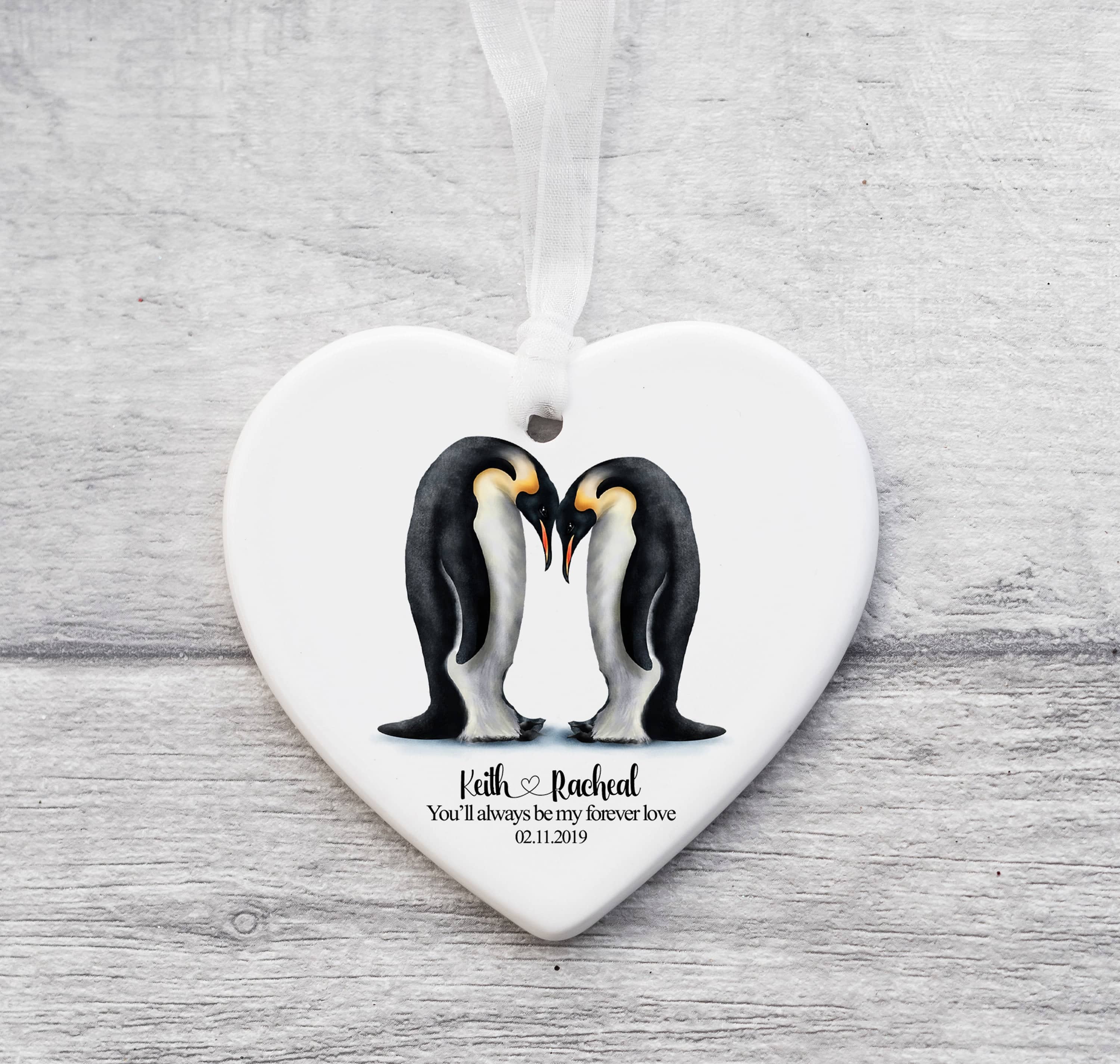 Penguin Gifts, One Year Anniversary Gift, Engagement Gifts, Gifts for Boyfriend, Girlfriend, Husband Wife Couples Wedding Gift Ceramic Heart