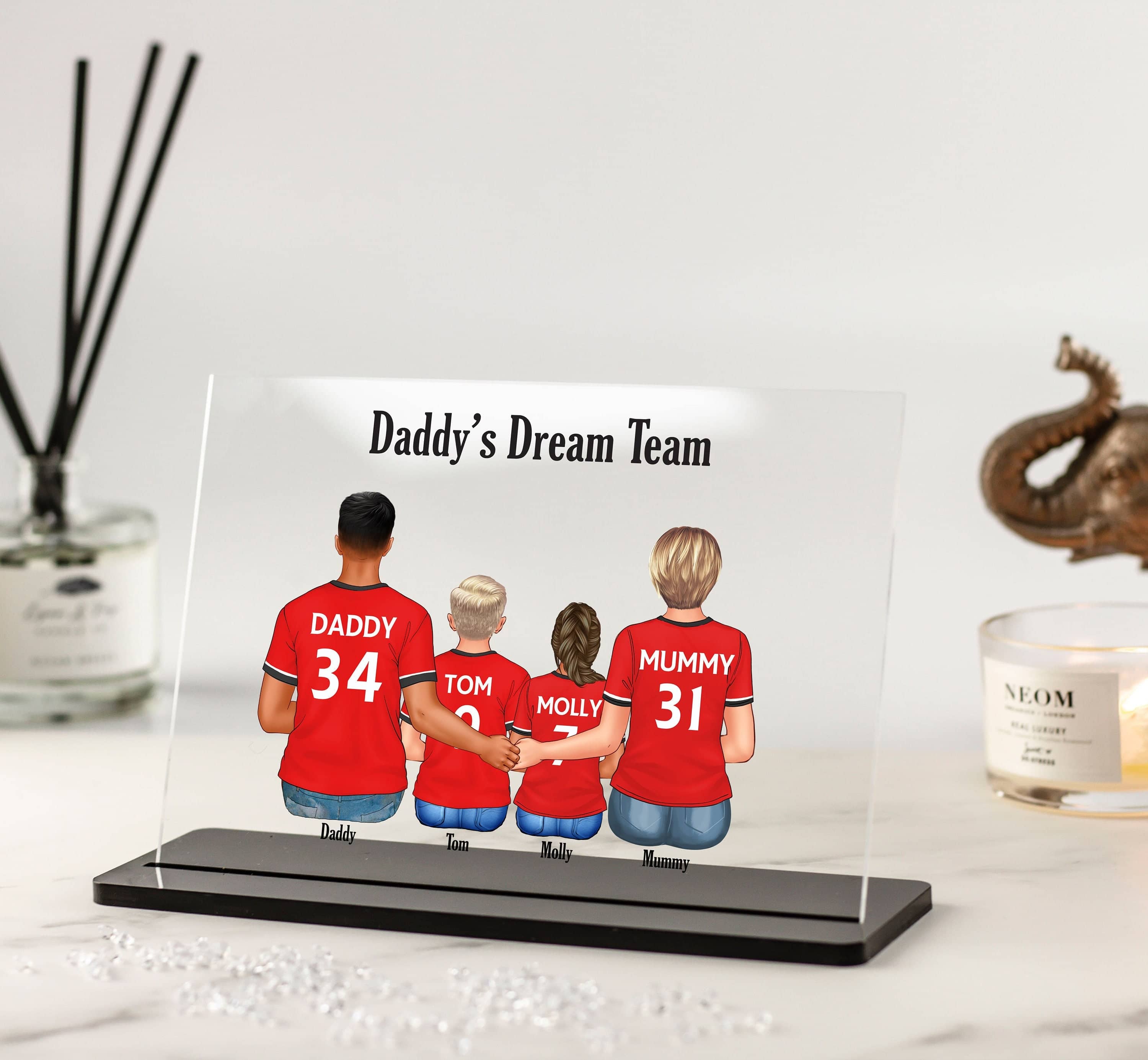Personalised Fathers Day Gifts Football Shirt Family Print, Gift for Dads, Gift from Son, Daughter, Pet Print, Custom Gift, Acrylic Plaque