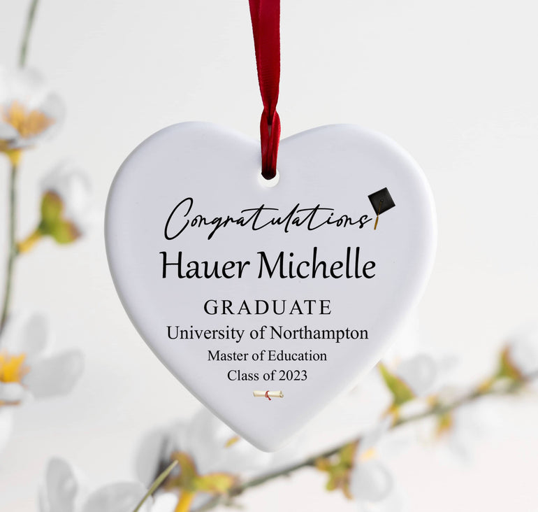 Personalised Graduation Gifts, Class of 2023, Grad Gift for Daughter, Sister,Best Friend,Masters, PHD, Doctor, Congratulations Ceramic Heart
