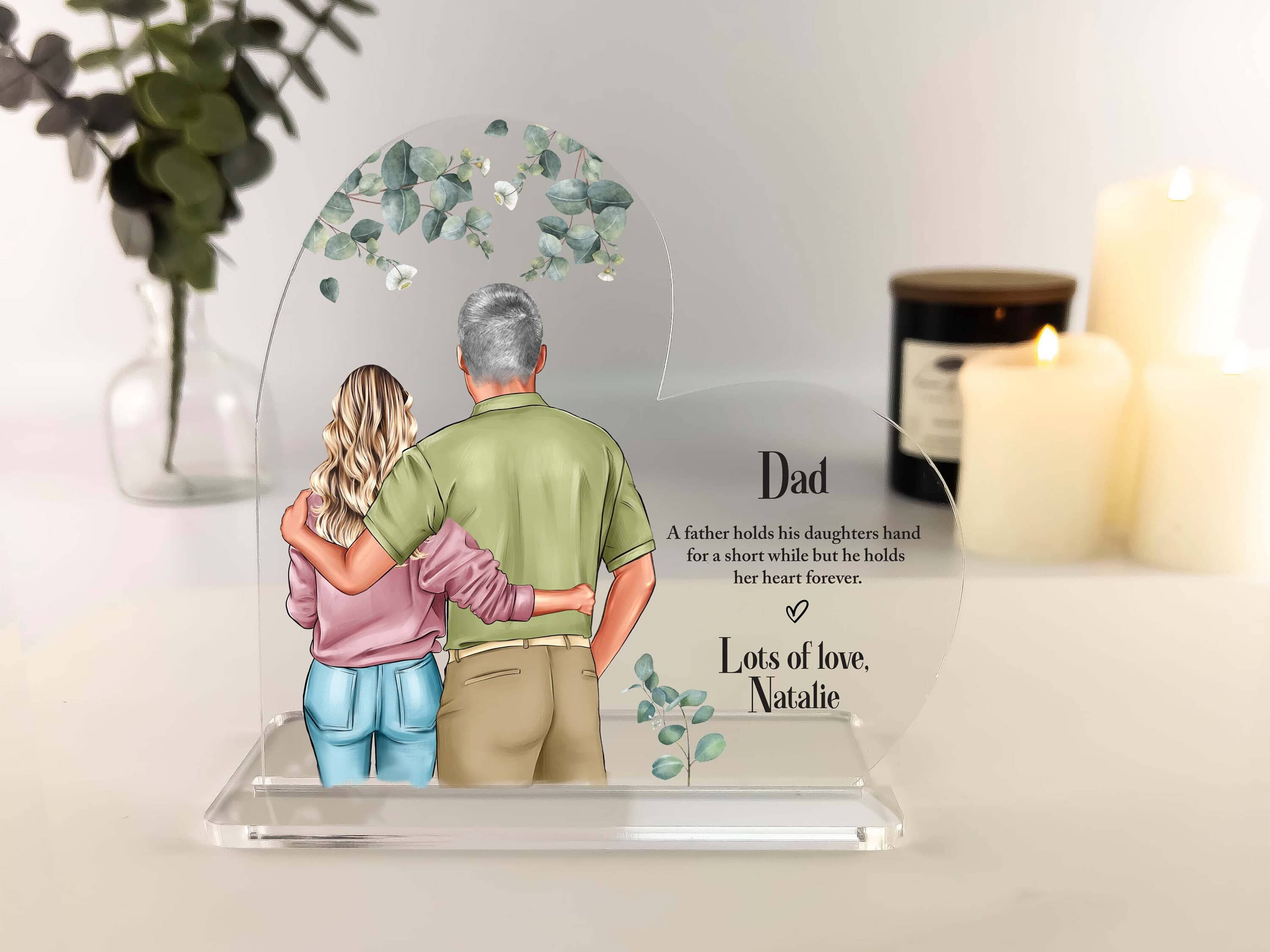 Personalised Gift for Him, Fathers Day Gifts, Birthday Gifts Dad, Grandad, Uncle Unique Present, Custom Portrait Print Acrylic Heart Plaque