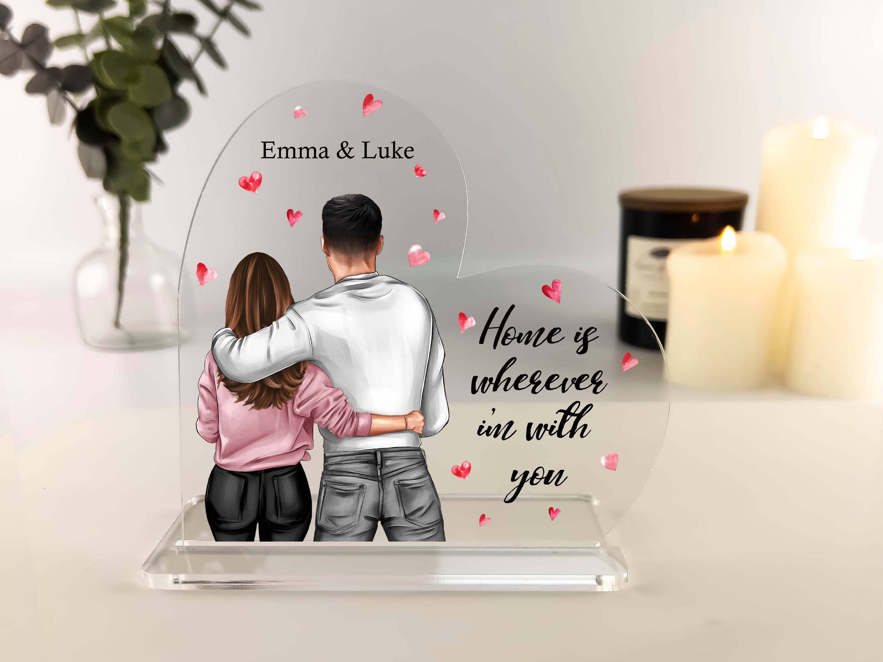 Custom Portrait of Couple - Personalised Anniversary Gift on Clear Acrylic Plaque -Anniversary Gift for Him, Anniversary gift For Boyfriend