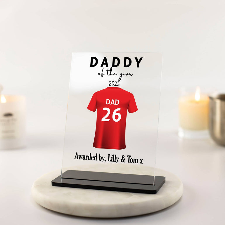 Fathers day gifts, Personalised Daddy of the Year, Gift for Dad, Football Team Print Birthday Gifts for Dad from kids Husband Acrylic Plaque