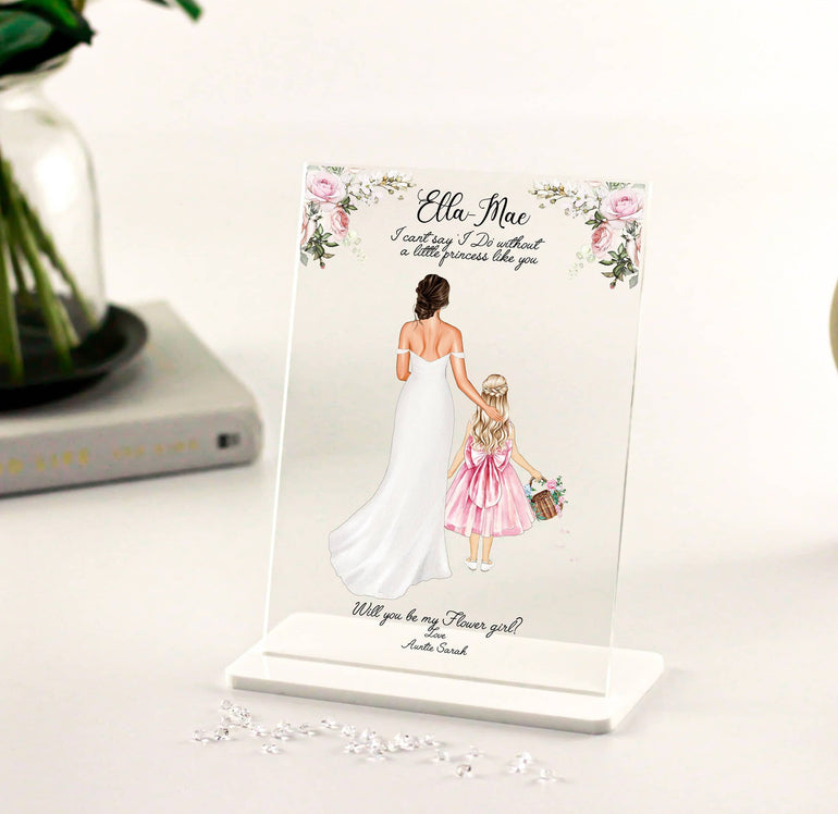 Flower girl Gifts, Will you be my Flower girl proposal, Personalised Gifts, Thank you Gift, Bridesmaid Proposals Illustration Acrylic Plaque