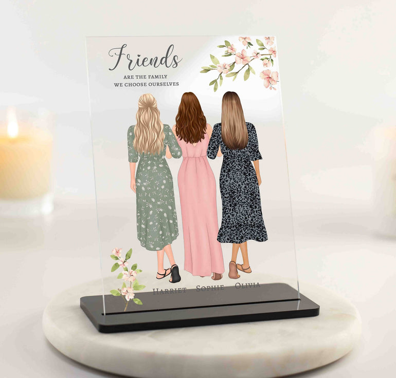 Birthday Best Friend Gift, 3 Best Friend Print, Friendship Gift, BFF Personalised Gift, Friend Gift Custom Acrylic Plaque with Stand