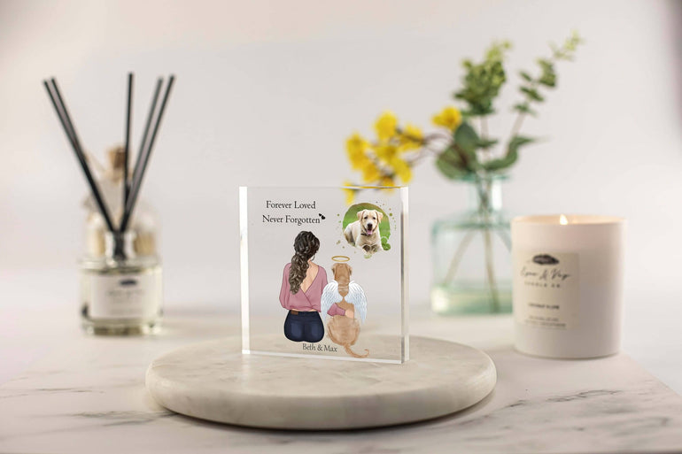 Dog Memorial, Pet Portrait with Owner and Photo, Best friends dog gift, Dog remembrance gift, Mum dog gift, Dog Lover Pet Loss Photo Block