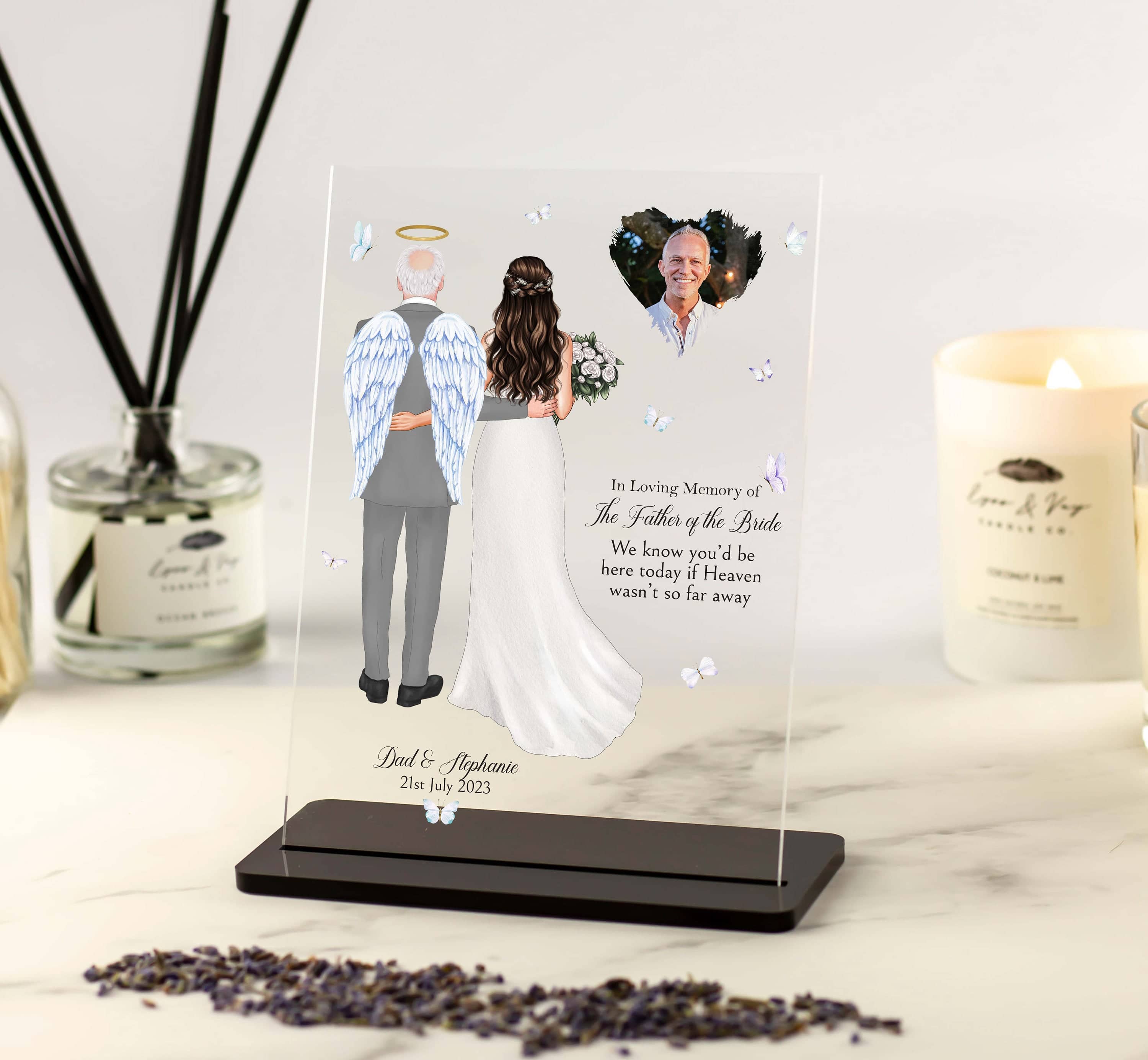 Father of the Bride Memorial Plaque, Wedding Memorial Custom Portrait In Memory of Dad on Wedding Day with Photo, In loving memory frame