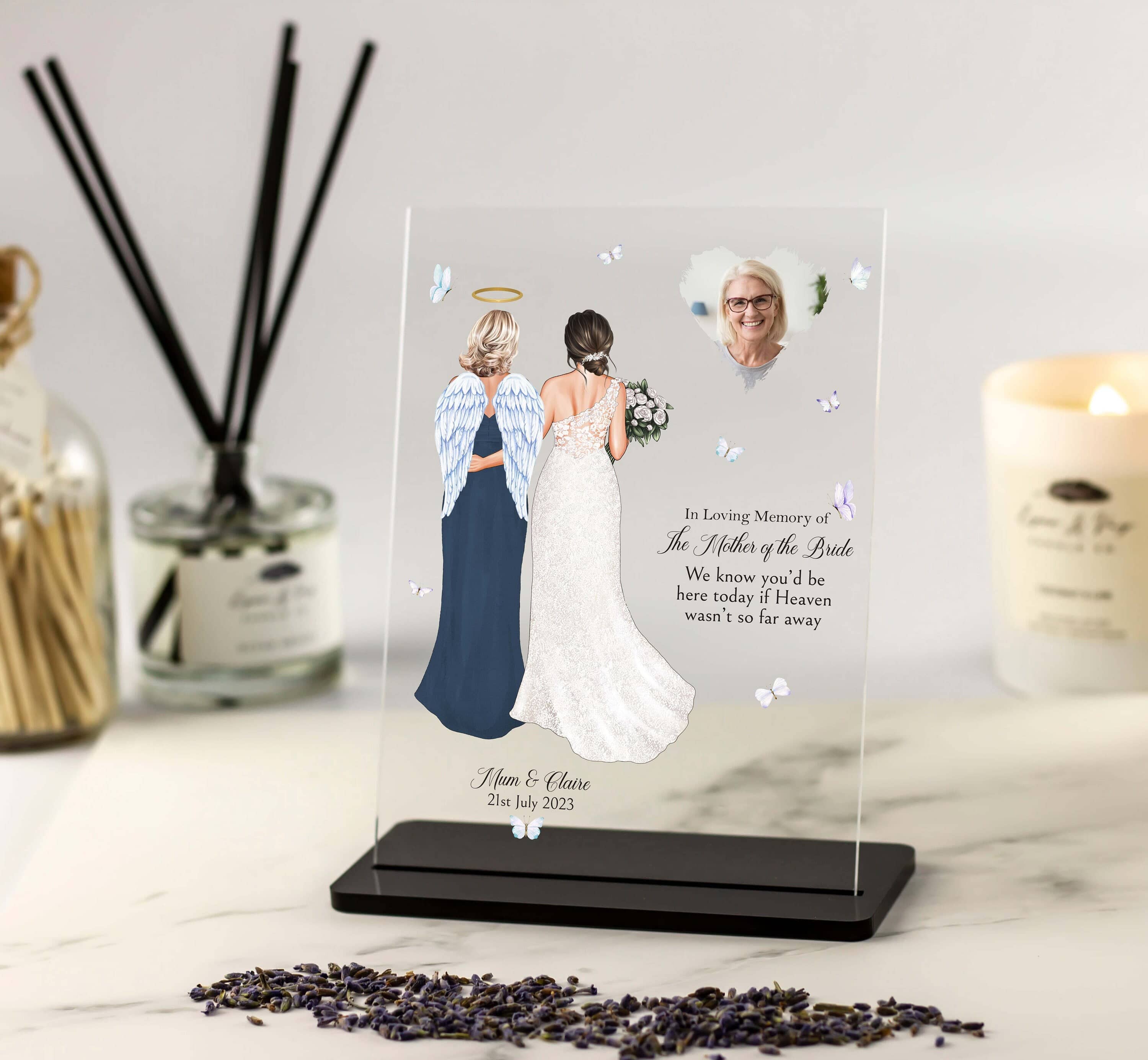 In Memory of Mother of the Bride Memorial Plaque, Wedding Memorial Custom Portrait on Wedding Day with Photo, In loving memory frame