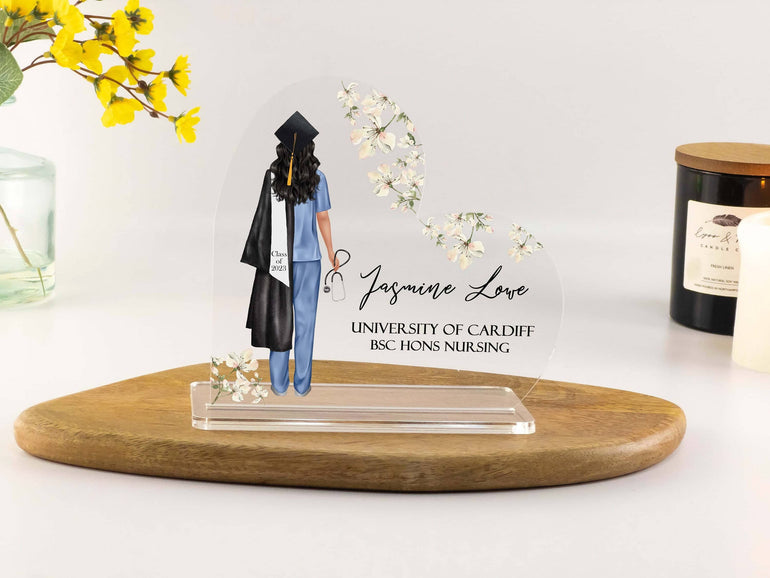 Personalised Graduation Gift for Nurse, Vet or Dentist Custom Portrait Print Acrylic Heart Plaque - Ideal Gift for Medical Students