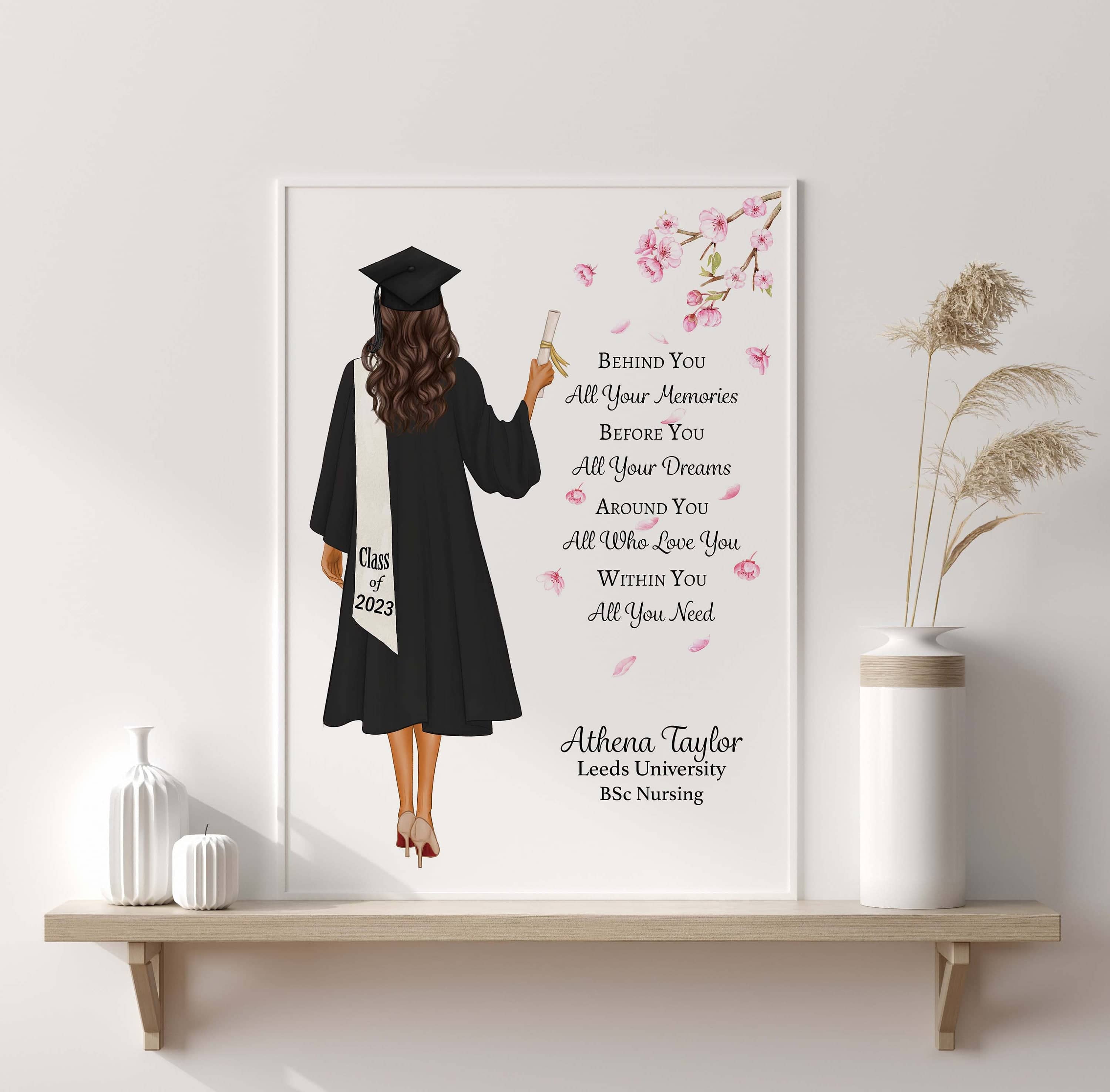 Graduation Gifts For Her, College Graduation,Custom Portrait,Phd, Masters, Graduation Poem,Congratulations Best Friend Floral Congrats Print