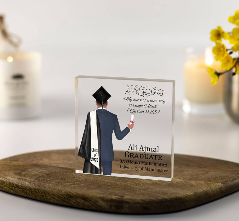 Male Muslim Personalised Graduation Gift,Congratulations,Class of 2023 Any Year Grad Gift for Son, Grandson, Gift for Him Acrylic Block